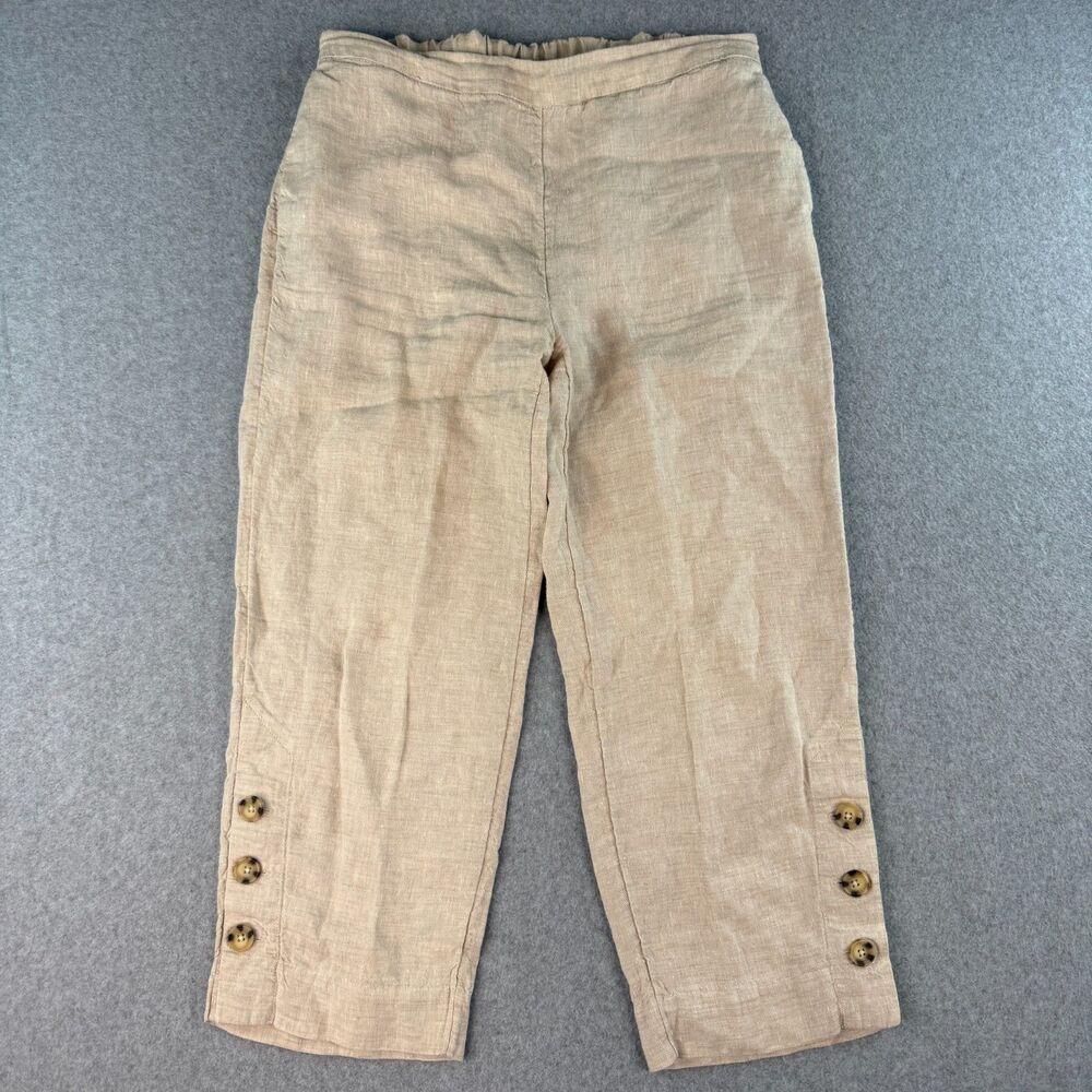 Chico's Beige Capri 100% Linen Pants High Rise Coastal Boho Lightweight Size 4